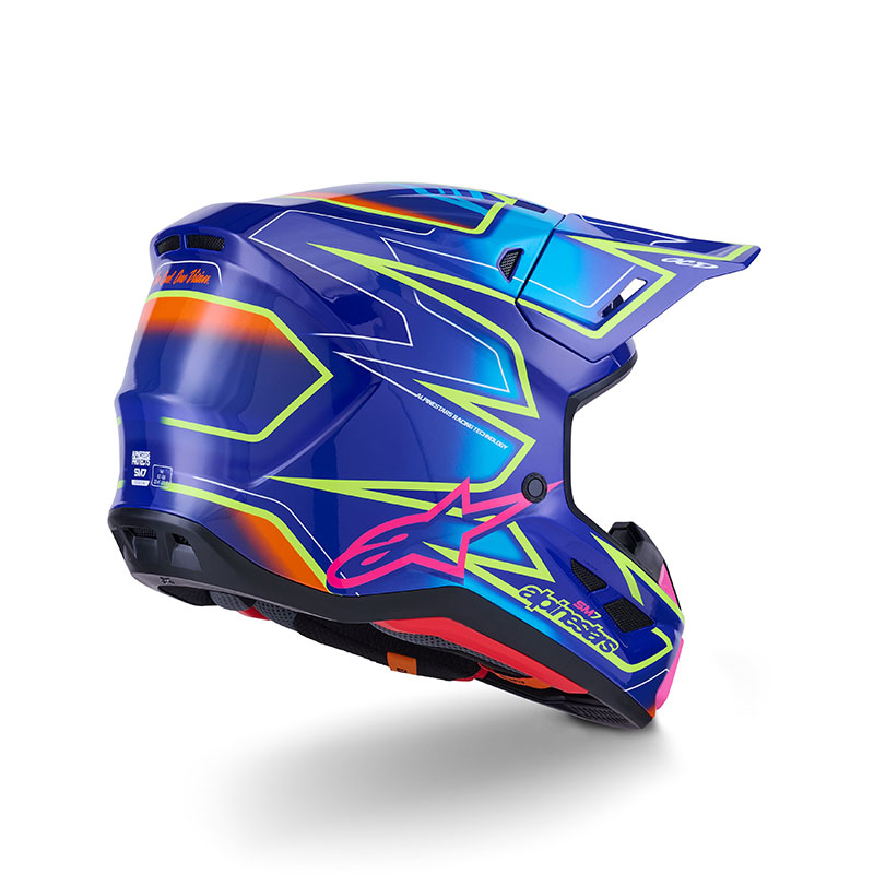 casco moto motocross enduro alpinestars sm7 cast blu rear