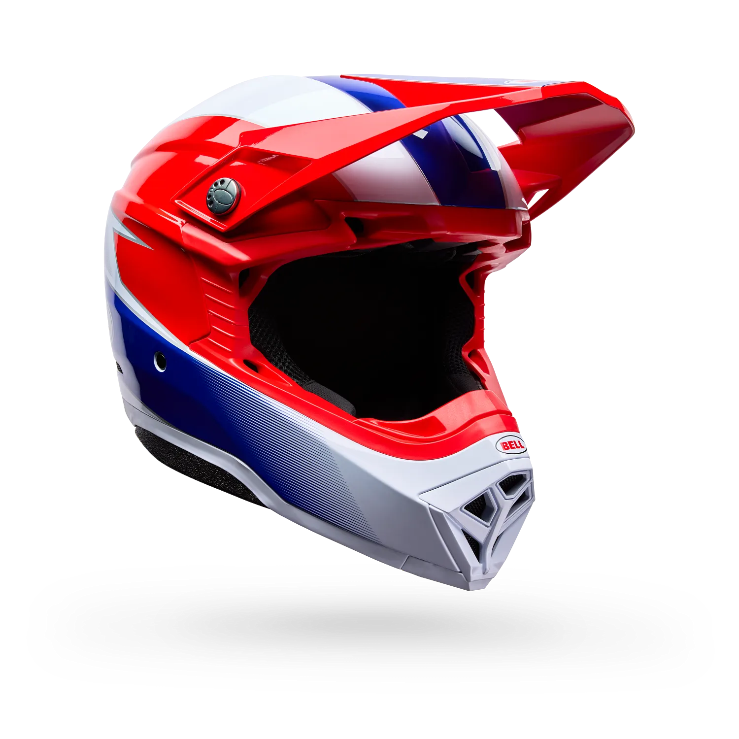 casco moto integrale motocross enduro bell moto 10 falcon grafica blu rosso bianco