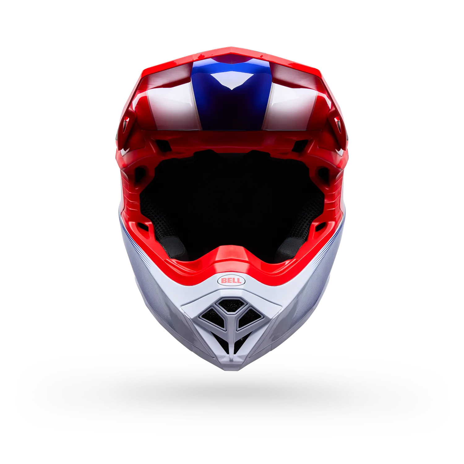 casco moto integrale motocross enduro bell moto 10 falcon grafica blu rosso bianco front