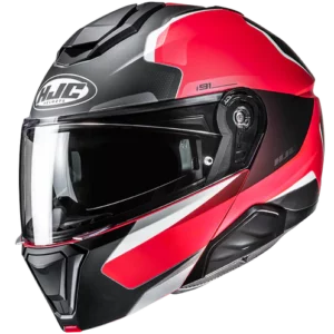 casco moto apribile modulare hjc i91 felio rosso nero
