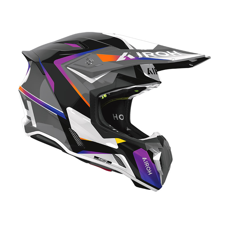 casco moto motocross enduro airoh twist 3 hustle nero viola dx