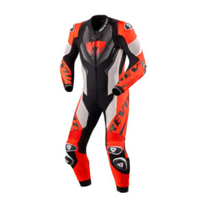 tuta pelle moto racing intera rev'it hyperspeed rosso fluo