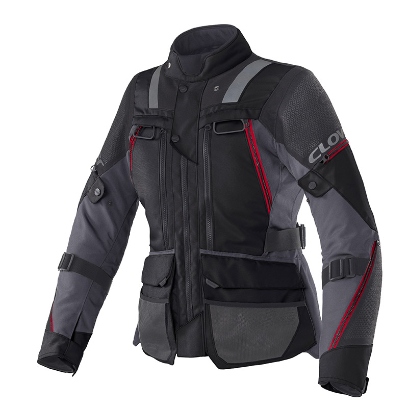 giacca moto turismo impermeabile 4 stagioni clover outland 3 rosso nero donna
