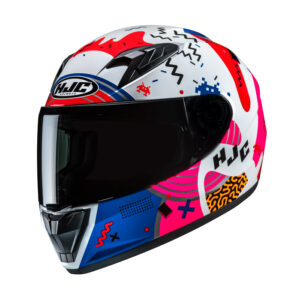 casco integrale moto bambino hjc y10 mika blu rosso bianco
