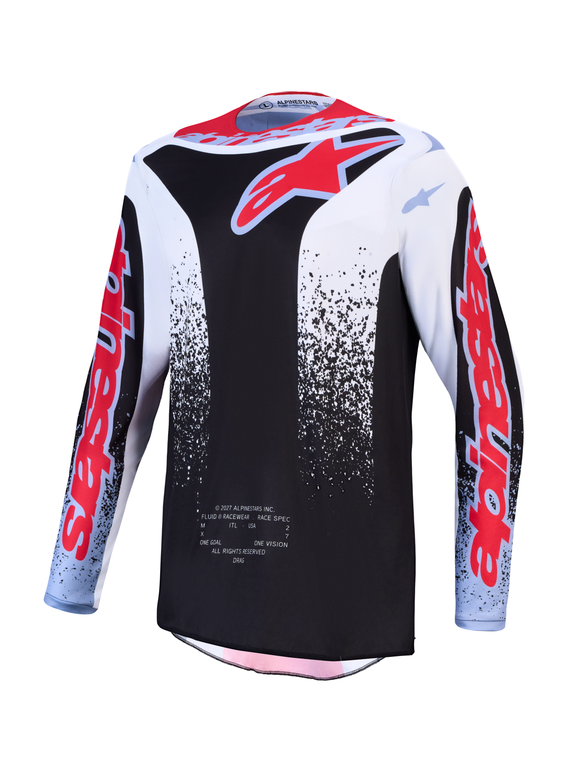Maglia ALPINESTARS FLUID DRAG BIANCO/NERO/BLUE CHIARO/ROSSO FLUO